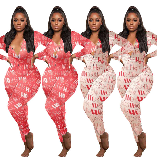 Christmas Pattern Printed Trousers Home Jumpsuit