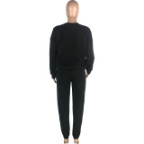 Round Neck Pocket Loose Sweatshirt Trousers Two-piece Suit