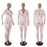 Christmas Pattern Printed Trousers Home Jumpsuit