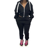 Pure Color Hoodie Jogger Two-Piece Set