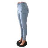 Solid Color Zipper Stretch High-rise Jeans