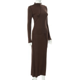 Casual Stitching Round Neck Long Sleeve Reverse Long Skirt Suit