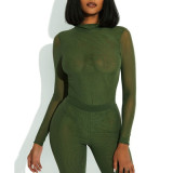Stand-up Collar And Long-sleeved Tight-fitting Hollow Mesh Suit