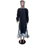 Stitching Bronzing Cloth Ruffled Hooded Dress