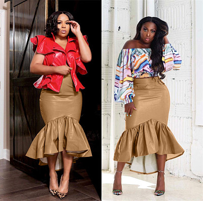 Trendy Fashion Ruffled Half-length Leather Skirt