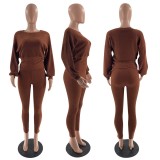 Pure Color Wool Bat Sleeves Waist Slim Casual Two-piece Suit