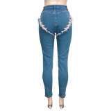 Ripped Fashion Personality Strappy Denim Trousers