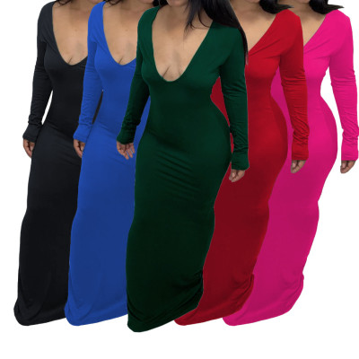 Big V-neck Sexy Solid Color Base Dress