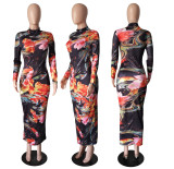 Fashion Tie-dye Positioning Printing Long-sleeved Dress