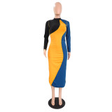 Stitching Contrast Color Irregular Waist Slimming Dress