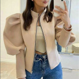 Sexy Short Zipped Jacket With Puff Sleeves