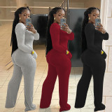 Casual Solid Color Long-sleeved Back Zipper Jumpsuit