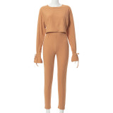 Hanging Round Neck Long-sleeved Tight-fitting Casual Thread Suit
