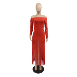 All-match Solid Color Cute Fringed Dress