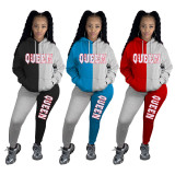 Cute Sports Color Matching Letters Plus Velvet Two-piece Suit