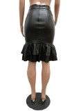 PU Bag Hip Fishtail Skirt Half-length Leather Skirt