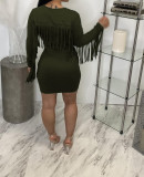 Sexy Buttocks Fashion Trend Solid Color Fringed Skirt