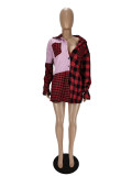 Plaid Brushed Stitching Single-breasted Shirt Dress With Sleeves
