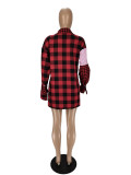 Plaid Brushed Stitching Single-breasted Shirt Dress With Sleeves