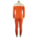 Casual Sports Knit Solid Color One-shoulder Suit