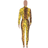 Fashion Leopard Print Long-sleeved Sling Casual Two-piece Suit