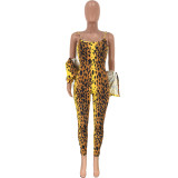 Fashion Leopard Print Long-sleeved Sling Casual Two-piece Suit
