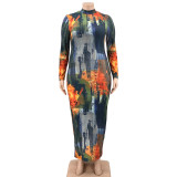 Printed Tight Sexy Long Plus Size Dress