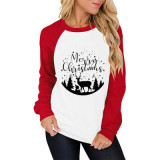 Christmas Print Color Block Casual Raglan Sweater