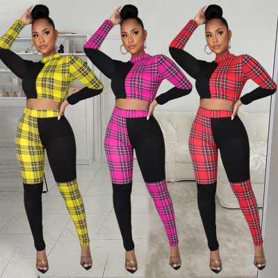 Fashion Sexy Plaid Color Matching Two-piece Suit