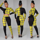 Fashion Sexy Plaid Color Matching Two-piece Suit