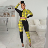 Fashion Sexy Plaid Color Matching Two-piece Suit