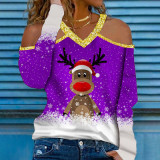 New Product Christmas Elements V-Neck Long-Sleeved T-Shirt Sweater