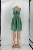 Sling Skirt With Ruffled Floral Imitation Cotton And Linen Skirt