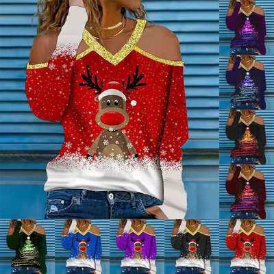 New Product Christmas Elements V-Neck Long-Sleeved T-Shirt Sweater