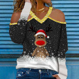 New Product Christmas Elements V-Neck Long-Sleeved T-Shirt Sweater