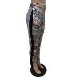 Casual Printed Side Fringed Trousers