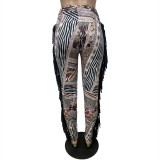 Casual Printed Side Fringed Trousers