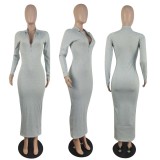 Sexy Solid Color Slim-fit Zipper Long-sleeved Skinny Long Dress