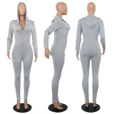 Fashion Zipper Hooded Jumpsuit
