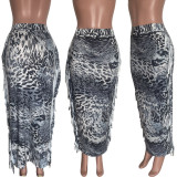 Leopard Print Skirt With Fringes On Both Sides