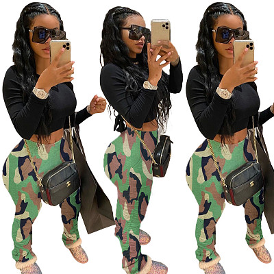 Sexy Camouflage Print Buttocks Pleated Elastic Cotton Pants