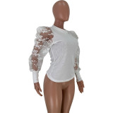 Thread Stitching Lace Sleeve Top
