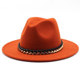 Straight Brimmed Hat With Chain Jazz Hat