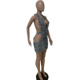 Fashion Suspender Wrap Breast Sequin Dress