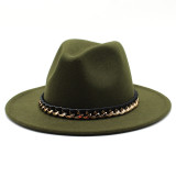 Straight Brimmed Hat With Chain Jazz Hat