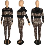 Hooded Leopard Print Stitching Two-piece With Pockets