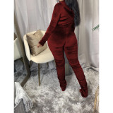 Pleated Solid Color Zipper Two-piece Suit