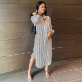 Fashion Casual Printed Long-sleeved Striped Dress