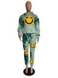 Printed Smiley Tie-dye Sports And Leisure Two-piece Suit