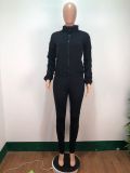 Casual Solid Color Cardigan Jacket Pleated Sports Suit